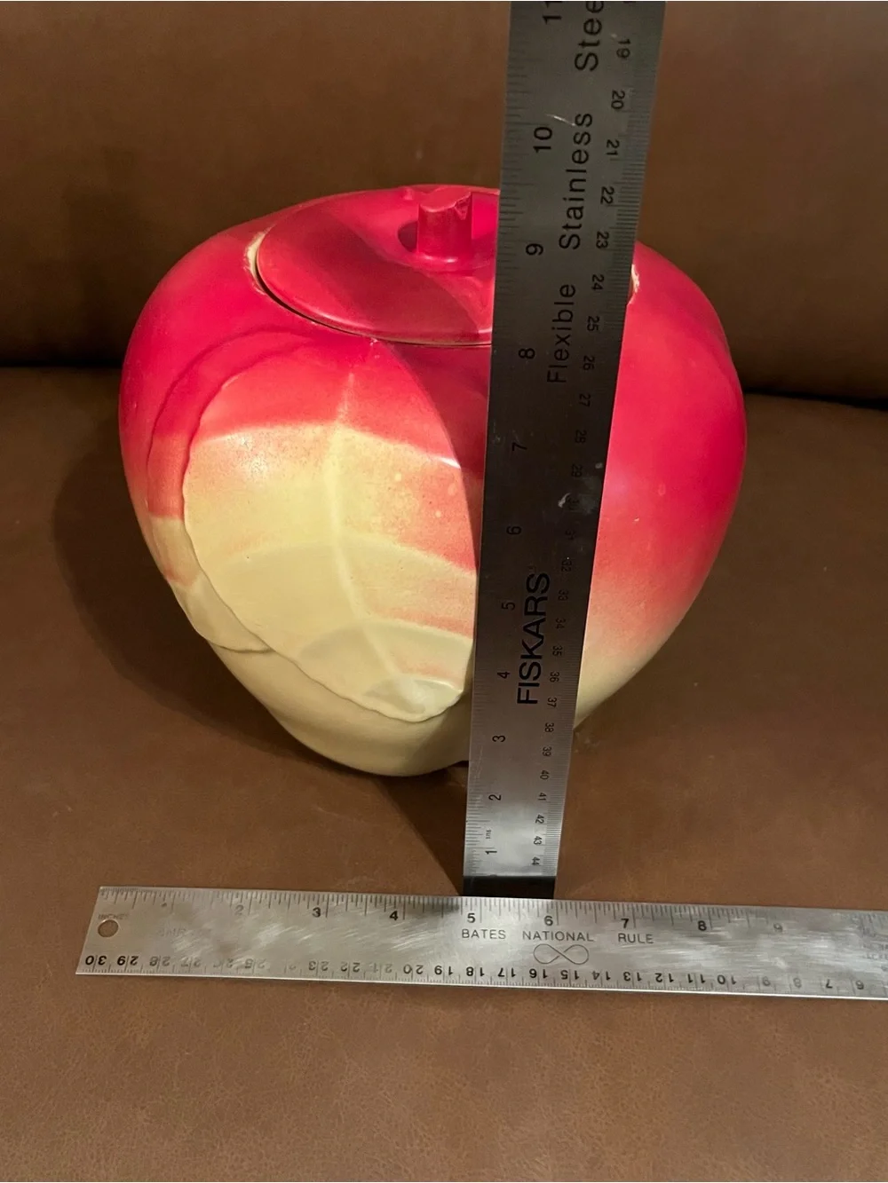 Two-Tone Red and Cream Apple Ceramic Storage Jar